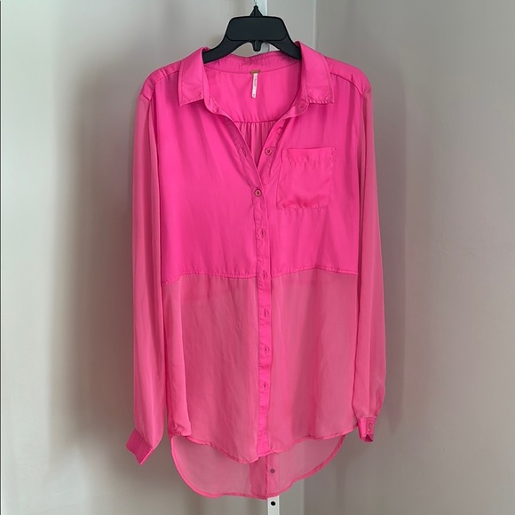 Free People Pink Best of Both Worlds Sheer Top Women's Button-Up Blouse Size Med - Picture 2 of 5